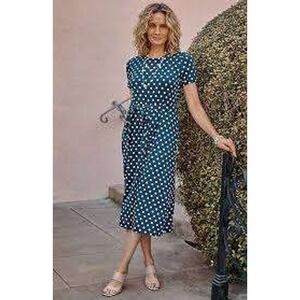 J. Jill Wearever Women's Polka Dot Atlantic Midi Dress‎ Career Blue Petite XL